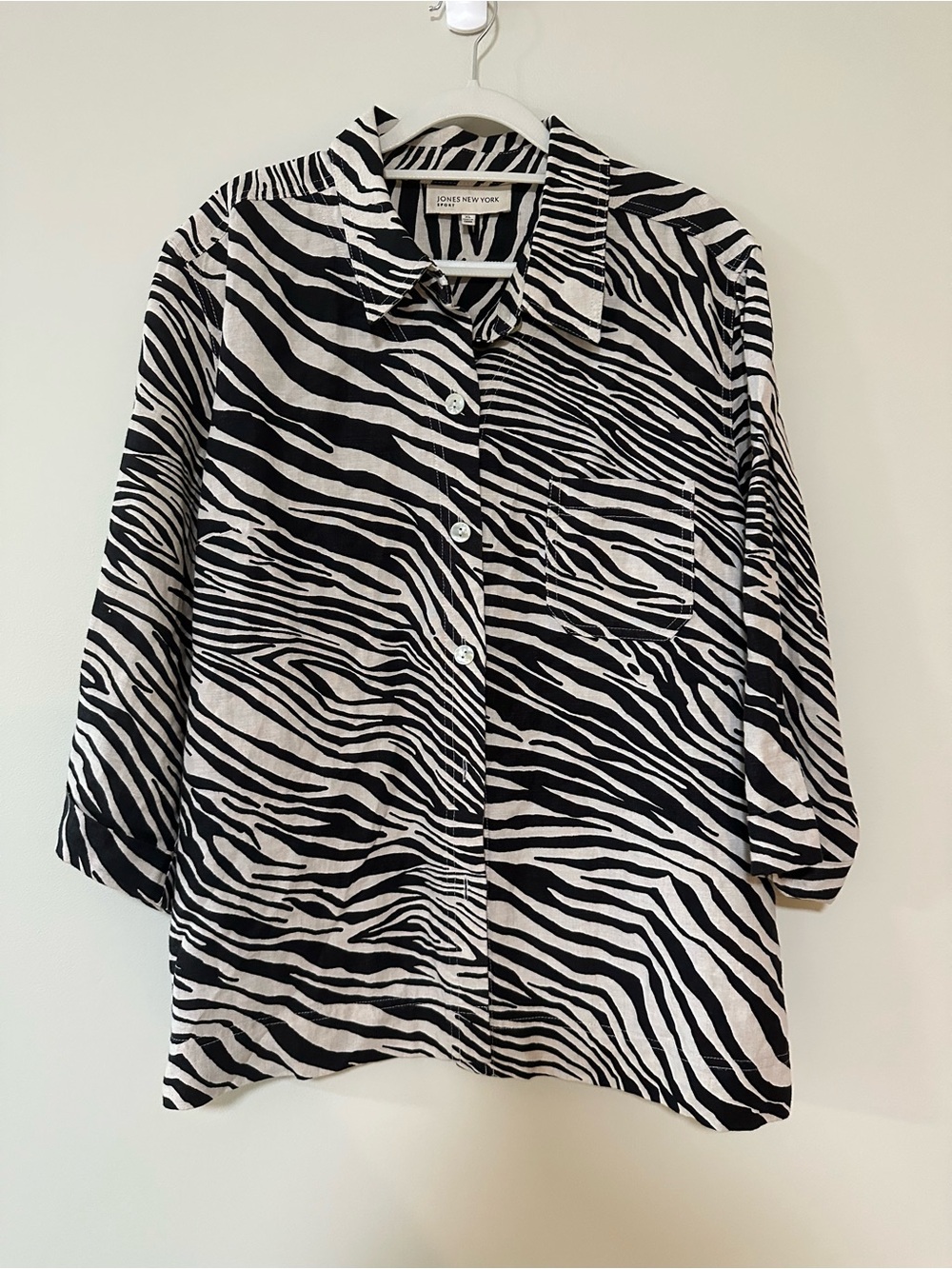 Safari Mob Wife Jones New York Shirt Jacket XL Black White Zebra Linen Print